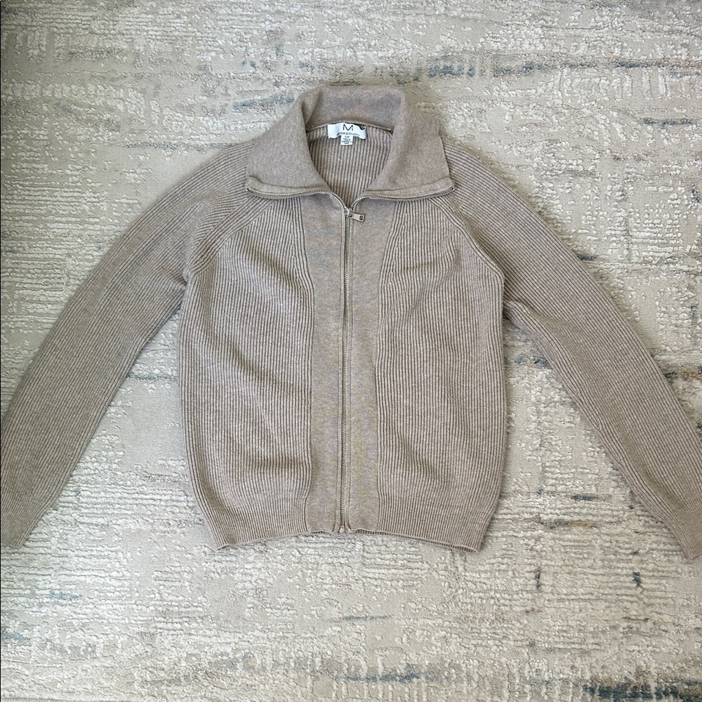 Magaschoni Beige Ribbed Knit Sweater